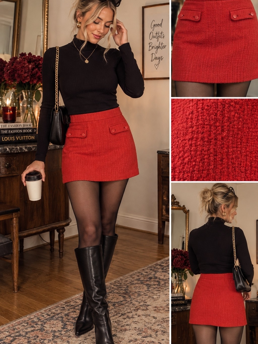 LOFT Red Orange Textured Mini Skirt S Preppy Y2K Office Chic Holiday Old Money